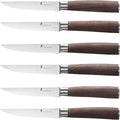 Natura Series 4.5” Serrated Steak Knife Set of 6, High Carbon Stainless Steel, Wooden Handle