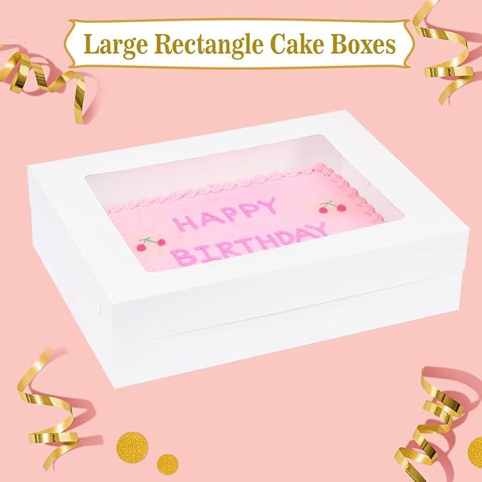 10 Pack 19x14x5 Inch Large Rectangle Cake Boxes with Thick Cake Boards, Half Sheet Bakery Boxes for Pastry Baking,Cupcake,Muffins & Pie
