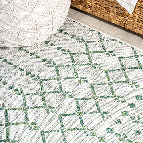 JONATHAN Y Moroccan Geometric Indoor Outdoor Square Area Rug 5X5 Green/Ivory, Ourika Textured Weave for Backyard, Patio, Porch, Easy-Cleaning, High Traffic, Pet-Friendly, Non-Shedding (SMB108R-5SQ) - Image 5