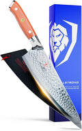 Dalstrong Chef Knife - 8 inch Blade - Shogun Series - Japanese AUS-10V Super Steel Kitchen Knife - Flame Orange Handle ABS - Damascus - Razor Sharp Knife - Professional Full Tang Knives - Sheath