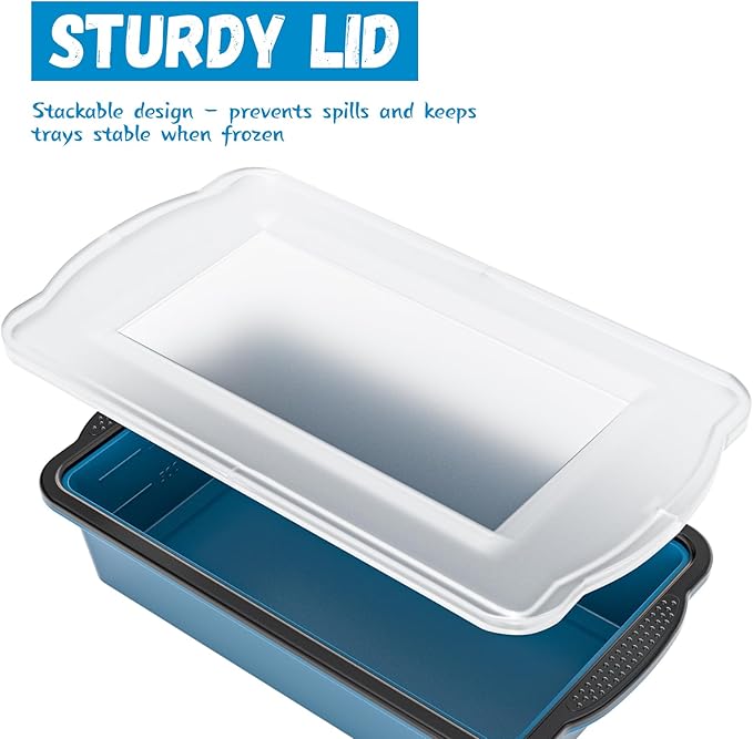 Silicone Freezer Tray With Lid, 2 Large 4 Cup Large Soup Freezer Molds Container for Meal Prepping, Ice Cube Tray, Perfect for Storing Leftovers, Sauces, Lasagna, 2-Pack