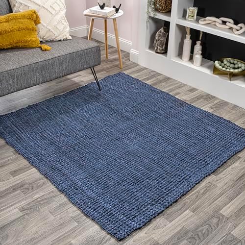 JONATHAN Y Pata Hand Woven Chunky Jute Navy 7x7 Square Indoor Area Rug, Bohemian, Rustic, Cottage, Easy-Cleaning for Living Room, Bedroom, Kitchen, Non-Shedding (NRF102D-7SQ) by JONATHANY