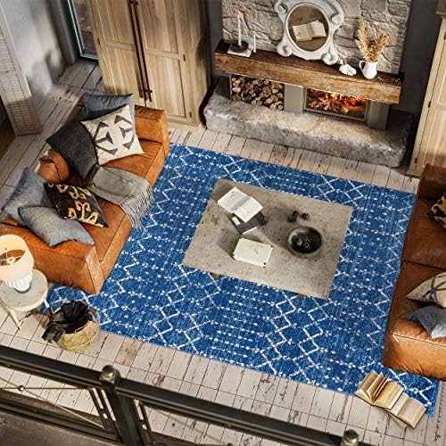JONATHAN Y Boho Vintage Diamond Blue/White Indoor Area Rug 5X8 ft, Moroccan Hype for Living Room, Bedroom, Kitchen, Office, Easy-Cleaning, High Traffic, Pet-Friendly, Non-Shedding (MOH101A-5) - Image 5