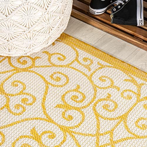 JONATHAN Y Vintage Filigree Indoor Outdoor Runner Rug 2X10 Cream/Yellow, Madrid Textured Weave for Backyard, Patio, Porch, Easy-Cleaning, High Traffic, Pet-Friendly, Non-Shedding (SMB107D-210) - Image 5