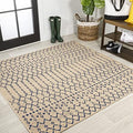 JONATHAN Y Moroccan Geometric Indoor Outdoor Square Area Rug 8X8 Beige/Navy, Ourika Textured Weave for Backyard, Patio, Porch, Easy-Cleaning, High Traffic, Pet-Friendly, Non-Shedding (SMB108H-8SQ) by JONATHANY