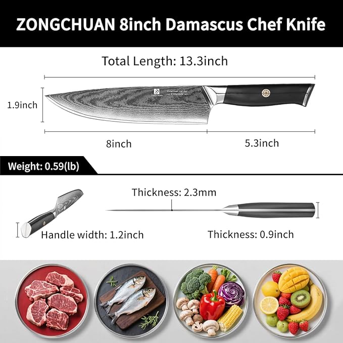 Chef Knife,8inch Damascus knife,67-Layer High Carbon Stainless Steel Kitchen Knife,Professiona Sharp Cutting Knives with Ergonomic G10 Black Handle,Gift Box for Home and Kitchen Birthday Gift