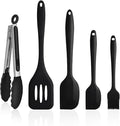 NileHome 4 Pack Silicone Spatula and Grilling Tongs Kitchen Utensils with Silicone Brush Heat Resistant BPA-free Rubber Spatula for Scraping, Baking, Cooking, Mixing-Black