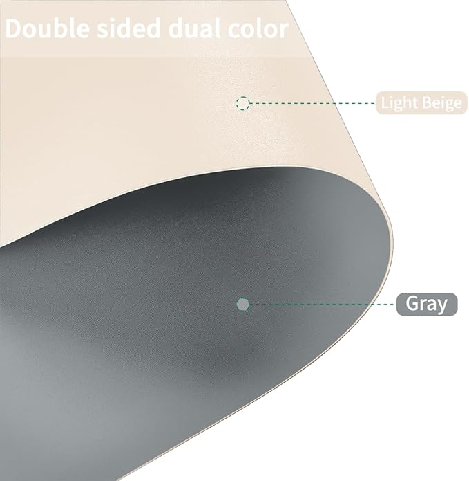 Leather Desk Mat - 18x36 Inch Waterproof Easy to Clean Can Conceal Flaws Protector The Table Top from Scratches Used for Coffee Table Office Table Dresser(Off White+Light Gray 18x36)