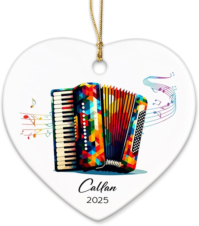 Accordion Ceramic Ornament 2025, Customized Name & Year Accordion Xmas Ornament Gifts for Accordionist, Musical Instrument Ceramic Ornaments Christmas, Accordionist Christmas Ornaments Keepsake Tree
