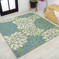 JONATHAN Y Floral Textured Weave Indoor Outdoor Square Area Rug 4X4 Cream/Green, Zinnia Modern for Backyard, Patio, Porch, Easy-Cleaning, High Traffic, Pet-Friendly, Non-Shedding (SMB110D-4SQ) by JONATHANY