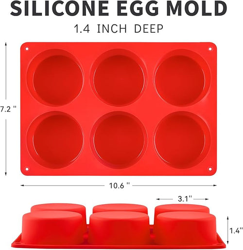 2 Pack Silicone Egg Bite Molds, Deep 3 Inch Non-Stick Round Silicone Baking Pans for Frittata, Breakfast Sandwiches, Muffins, Hamburger Buns, Cornbread