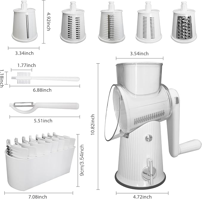 5 in 1 Rotary Cheese Grater Vegetable Slicer - Drum Mandoline Chopper for Kitchen, Easy to Clean with Storage Container
