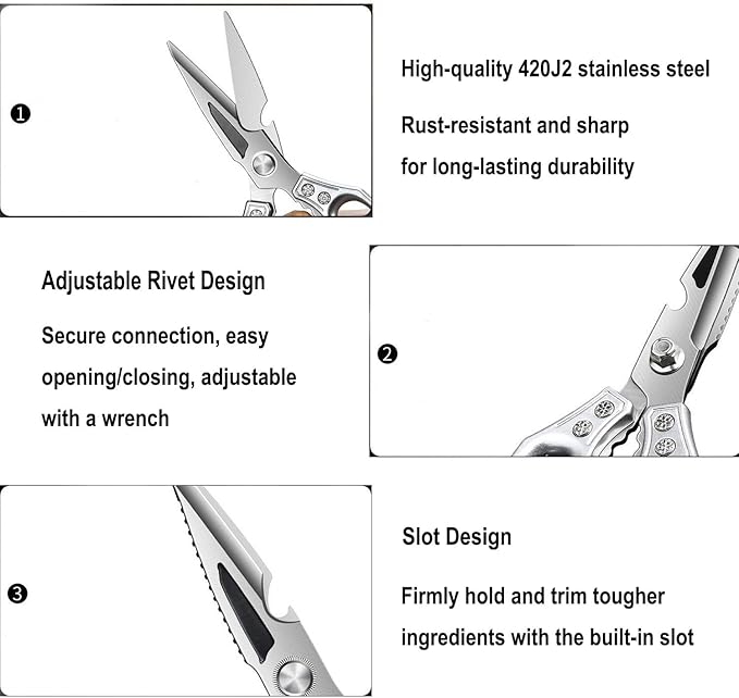 Kitchen Shears Heavy Duty All Purpose Kitchen Scissors, Utility Stainless Steel Blades with Ergonomic Handles for Home, Office, Easy Cutting Chicken Bones, Meat, Cardboard, Vegetables, Leather