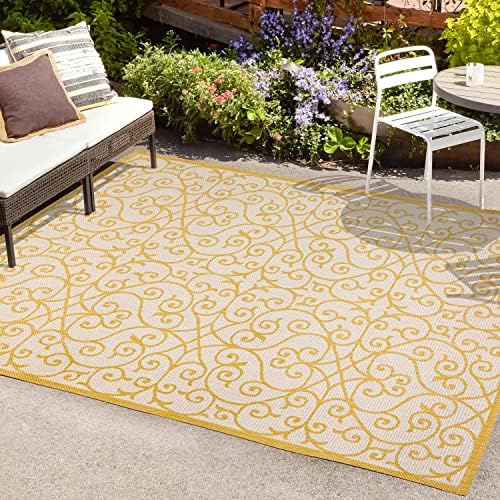 JONATHAN Y Vintage Filigree Indoor Outdoor Area Rug 4X6 Cream/Yellow, Madrid Textured Weave for Backyard, Patio, Porch, Easy-Cleaning, High Traffic, Pet-Friendly, Non-Shedding (SMB107D-4) - Image 4