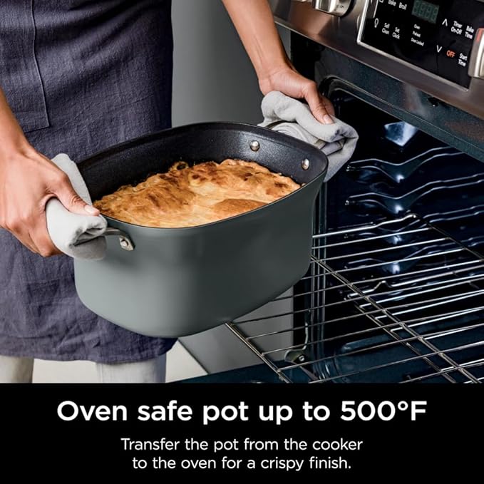 Ninja Foodi 8-in-1 Everyday Possible Cooker PRO 8.5-Quart Multi-Cooker with Glass Lid, Slow Coorker Integrated Spoon, and Non-Stick, Oven-Safe Pot,Sea Salt Grey