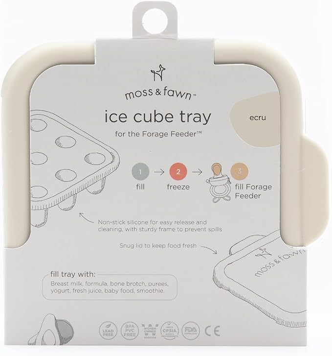 Moss and Fawn Ice Cube Tray - Forage Feeder Freezer & Teething Popsicle Mold for Breast Milk, Formula, Bone Broth, Purees, & Baby Food - BPA, Lead, & PVC-Free - Ecru