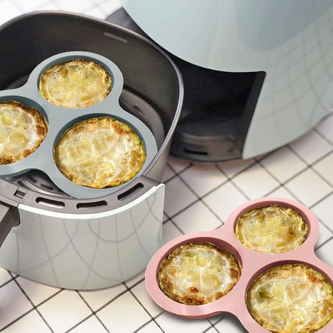Nonstick Silicone Muffin Pans - 3 Cavity, 3 Pcs, Three Colors, Air Fryer Accessories for Fryers Above 6QT