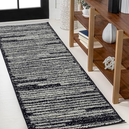 JONATHAN Y Khalil Modern Berber Stripe Black/Cream Runner Rug, 2x8, Contemporary, Bohemian, Easy-Cleaning for Living Room, Bedroom, Kitchen, Pet Friendly, Non-Shedding (MOH207F-28) by JONATHANY