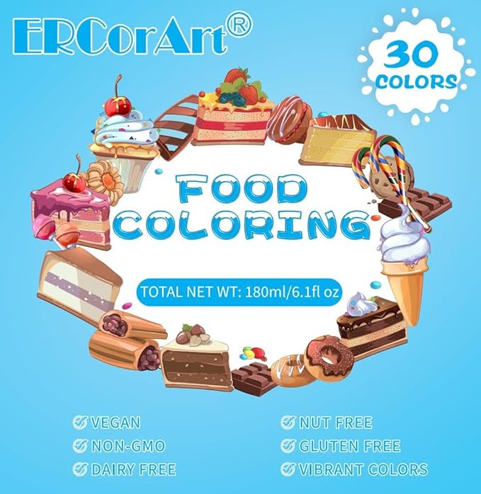 Food Coloring - 30 Colors Food Coloring Liquid, Natural Vibrant Food Color for Baking, Cookies, Easter Egg, Icing, Dessert Decorating, Fondant, Making DIY Supplies Kit - 6ml/0.25oz