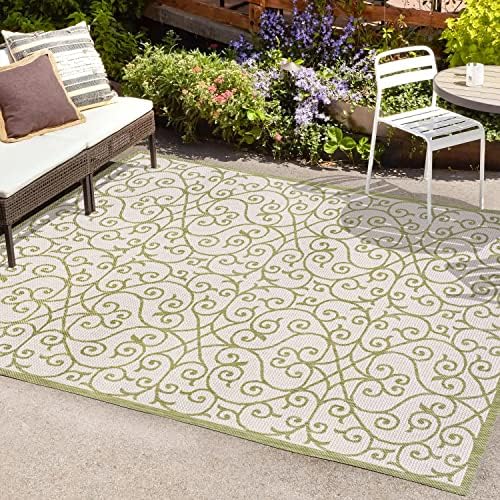 JONATHAN Y Vintage Filigree Indoor Outdoor Area Rug 5X8 Green/Cream, Madrid Textured Weave for Backyard, Patio, Porch, Easy-Cleaning, High Traffic, Pet-Friendly, Non-Shedding (SMB107H-5) - Image 4