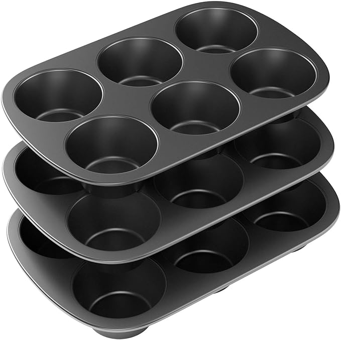 Tiawudi 3 Pack Nonstick Muffin Pan, Carbon Steel Cupcake Pan, Easy to Clean and Perfect for Making Muffins or Cupcakes, 6 Cup Jumbo