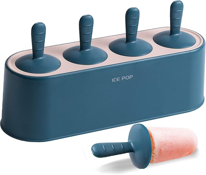 Popsicle Mold Set 4 Pieces Homemade Silicone Popsicle Maker Easy Release Ice Cream Molds Reusable DIY Pop Molds (Blue, IcyClassic Pops)