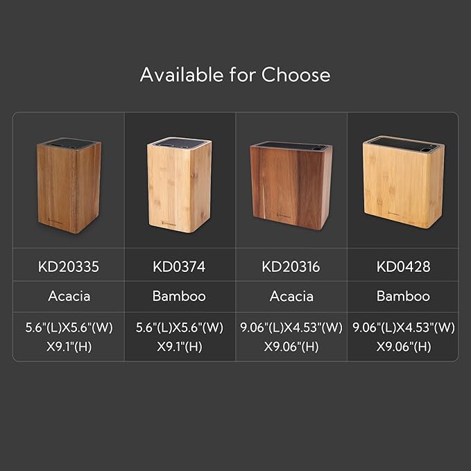 KITCHENDAO XL Acacia Wood Universal Knife Block with Slots for Scissors and Sharpening Rod, Safe, Space Saver Knives Storage Stand Display without Knives, Unique Slot Design to Protect Blade