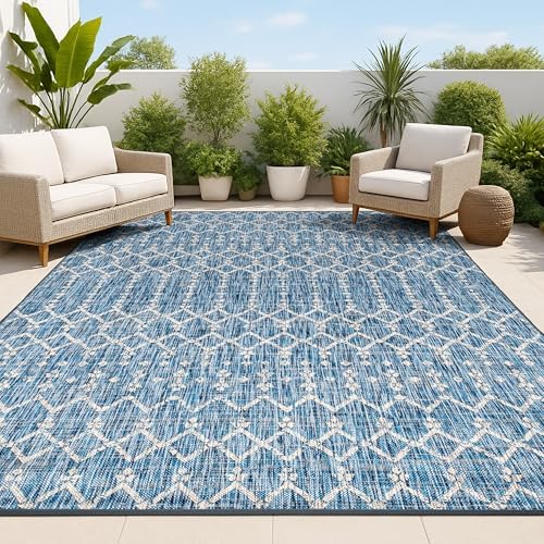 JONATHAN Y Moroccan Geometric Indoor Outdoor Area Rug 9X12 Navy/Light Gray, Ourika Textured Weave for Backyard, Patio, Porch, Easy-Cleaning, High Traffic, Pet-Friendly, Non-Shedding (SMB108B-9) by JONATHANY