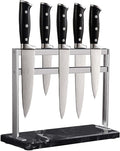 Magnetic Knife Block Stand - Marble Base Magnetic Knife Holder for Counter Top - Double Sided Knife Block without Knives - Stainless Steel Magnetic Kitchen knife holder - Black