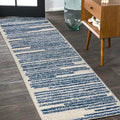 JONATHAN Y Khalil Modern Berber Stripe Cream/Navy Runner Rug, 2x8, Contemporary, Bohemian, Easy-Cleaning for Living Room, Bedroom, Kitchen, Pet Friendly, Non-Shedding (MOH207E-28) by JONATHANY