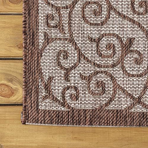 JONATHAN Y Vintage Filigree Indoor Outdoor Runner Rug 2X10 Taupe/Espresso, Madrid Textured Weave for Backyard, Patio, Porch, Easy-Cleaning, High Traffic, Pet-Friendly, Non-Shedding (SMB107C-210) - Image 6