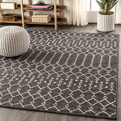 JONATHAN Y Moroccan Geometric Indoor Outdoor Area Rug 5X8 Black/Gray, Ourika Textured Weave for Backyard, Patio, Porch, Easy-Cleaning, High Traffic, Pet-Friendly, Non-Shedding (SMB108F-5) - Image 4