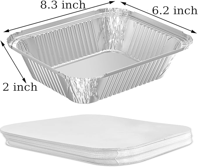 WANBAO 150 PACK 8.3"x6.2" Disposable Tin Foil Pans with Lids 2.25LB Aluminum Pans To Go Containers for Cooking, Baking, Catering Party Meal Prep, Take Out, Freeze