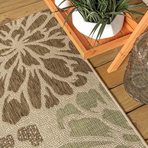 JONATHAN Y Floral Textured Weave Indoor Outdoor Square Area Rug 5X5 Sage/Brown, Zinnia Modern for Backyard, Patio, Porch, Easy-Cleaning, High Traffic, Pet-Friendly, Non-Shedding (SMB110A-5SQ) - Image 3