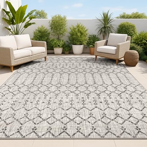 JONATHAN Y Moroccan Geometric Indoor Outdoor Area Rug 6X9 Light Gray/Black, Ourika Textured Weave for Backyard, Patio, Porch, Easy-Cleaning, High Traffic, Pet-Friendly, Non-Shedding (SMB108E-6) by JONATHANY