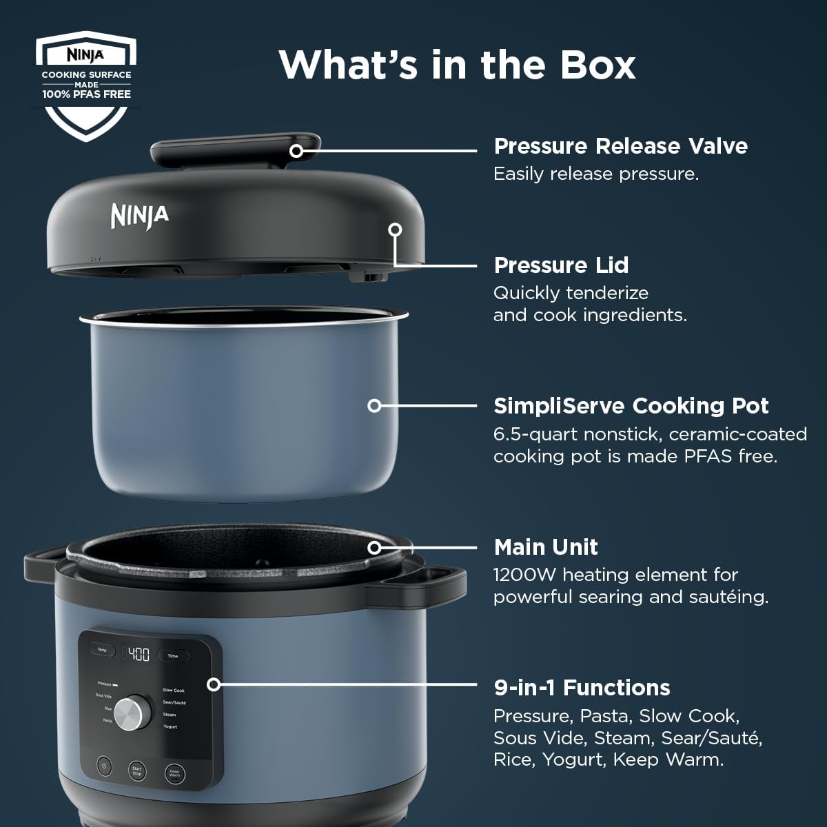 Ninja® HyperHeat™ 9-in-1 Pressure Cooker, 6.5-qt, Blue Macaron, PC201