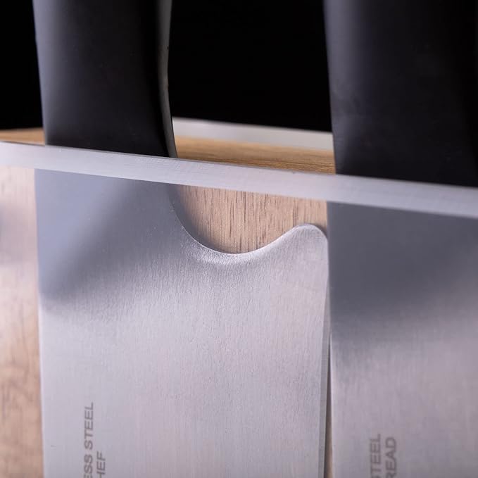 Schmidt Brothers - Acacia Downtown Magnetic Knife Block, Acacia Hardwood and Acrylic Shield, Universal Cutlery Storage For 16-18 Knives