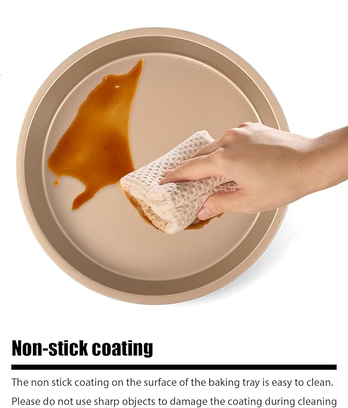 Round Cake Pans, 4 Pack 9" Nonstick Baking Cake Pans Circle Cake Pan For Birthday Wedding Christmas, Steaming Serving (Gold)