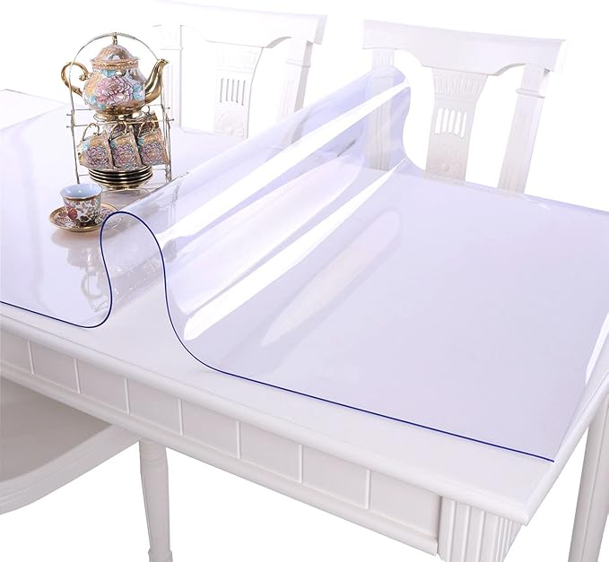NECAUX 17 x 63 Inch Clear Table Protector, 1.5mm Thick Plastic Desk Pad Mat of Desk Vinyl Like Plexiglass Sheet for Coffee Table Craft Table Folding Dining Table Dresser Vanity Makeup Room Decor