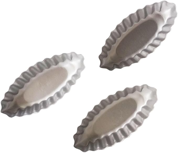 10PCS Aluminum Boat Tart Pan, Fluted Oval Tart Mold, Small Boat Shape Baking Mold, Wavy Tartlet Pie Pans, Pudding Molds Flower Edge Trays Specialty Design - Silver