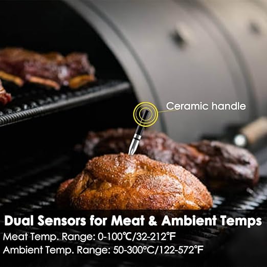 Smart Wireless Meat Thermometer for Grilling and Smoking – Bluetooth 5.2, 150m Range, IP65 Waterproof Probe – Rechargeable USB-C BBQ Thermometer for Smoker, Oven, Rotisserie
