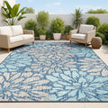 JONATHAN Y Floral Textured Weave Indoor Outdoor Area Rug 9X12 Navy/Aqua, Zinnia Modern for Backyard, Patio, Porch, Easy-Cleaning, High Traffic, Pet-Friendly, Non-Shedding (SMB110C-9) by JONATHANY
