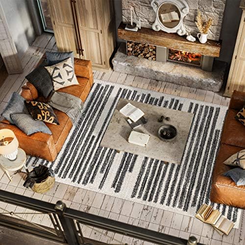 JONATHAN Y Khalil Modern Berber Stripe Cream/Black Indoor Area Rug, 5x8, Contemporary, Bohemian, Easy-Cleaning for Living Room, Bedroom, Kitchen, Pet Friendly, Non-Shedding (MOH207A-5) - Image 5
