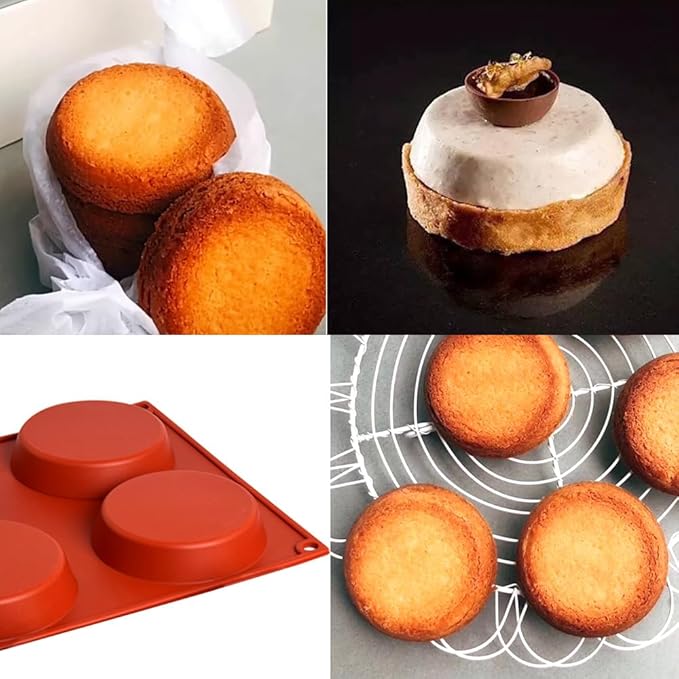 Silicone Disc Molds With Tapered Side, 3.1 Inches Silicone Baking Mold, Nonstick & Quick Release, Mousse Cake Pan for French Dessert, Pie, Candy and Soap, Pack of 4