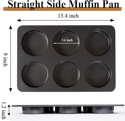 2 Pcs English Muffin Pans, 3.6 Inch Non-Stick 6 Cup Straight Side Cupcake Pan, Hamburger Bun Pan for Home/Kitchen Baking(Lid NOT Included)