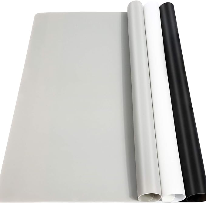 LEOBRO Silicone Mat, 3 PCS Silicone Mats for Crafts, Resin Molds, Play Dough Mat, Clay Mats, for Epoxy Resin, Crafts, Black & Light Gray & White, 15.7”x 11.7
