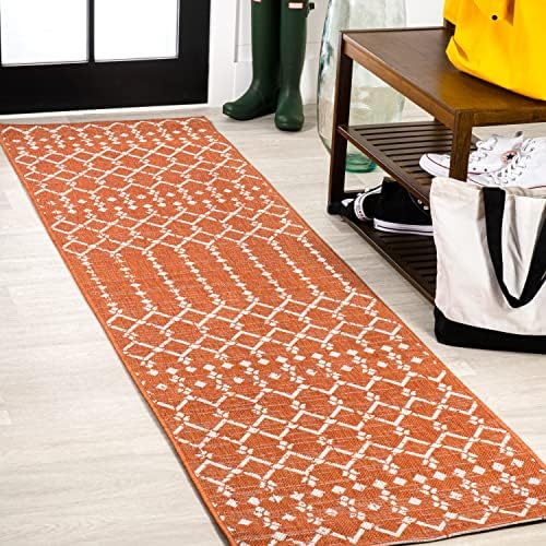 JONATHAN Y Moroccan Geometric Indoor Outdoor Runner Rug 2X10 Orange/Cream, Ourika Textured Weave for Backyard, Patio, Porch, Easy-Cleaning, High Traffic, Pet-Friendly, Non-Shedding (SMB108P-210) by JONATHANY