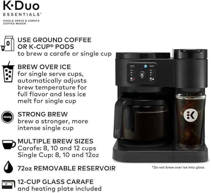 2-in-1 Hot & Iced Coffee Maker for Pods & Grounds – 12-Cup Glass Carafe & Single-Serve Brewer, 72oz Reservoir, Strong Brew, Extra Hot, Brew Over Ice, MultiStream Tech, Compact Design (Black)