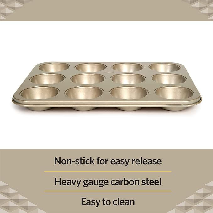 Glad Muffin Pan Nonstick - Heavy Duty Metal Cupcake Tin with Round Baking Cups, 12-Cup