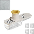 Multi-Function Garlic Grinder, 3-in-1 Garlic Chopper & Slicer with Airtight Container Easy-Clean Multi-Purpose Mandoline Slicer with Wire Scrubber and Kitchen Hook (White)